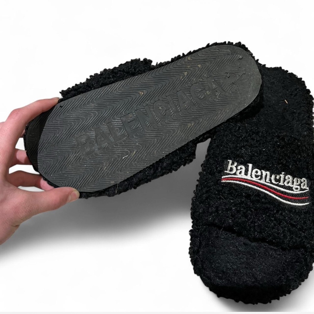 Balenciaga Black Textured Slippers